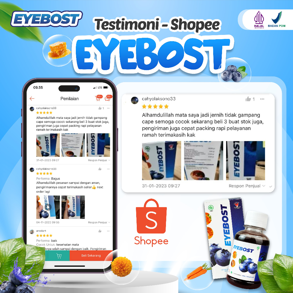 EYEBOST Paket Ampuh Atasi Mata Merah Iritasi - Madu Herbal Vitamin Mata Minus Mata Perih Mata Lelah Mata Buram Katarak Mata Bengkak Mata Gatal Cegah Glaukoma Mata Jadi Sehat Jernih Original Asli Terlaris