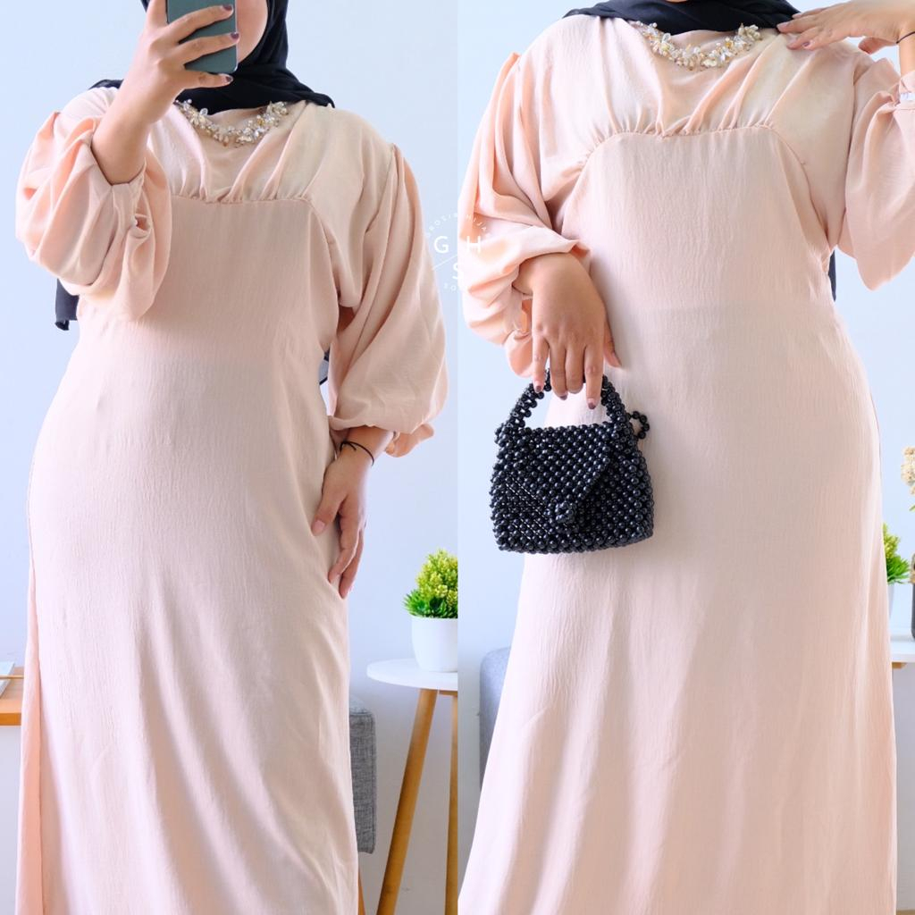 ARABIA GAMIS MAXI LENGAN BALON ATASAN WANITA DRESS CRINCLE AROFLOW PREMIUM (RPA)