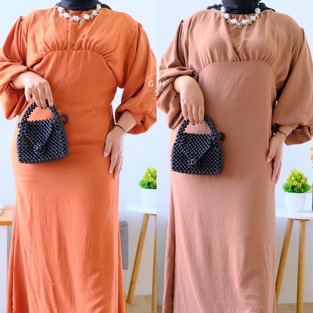 ARABIA GAMIS MAXI LENGAN BALON ATASAN WANITA DRESS CRINCLE AROFLOW PREMIUM (RPA)