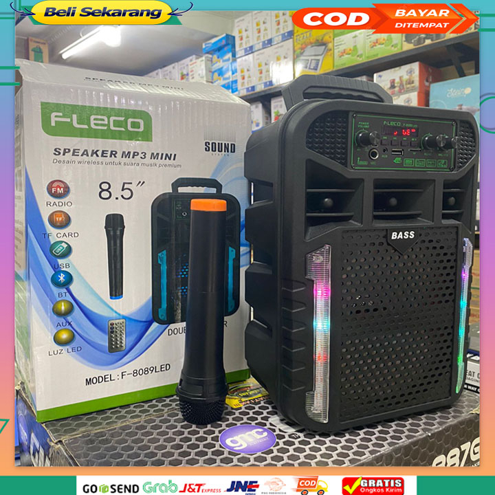 Speaker bluetooth Fleco F-8089led bonus mic karaoke speaker model koper 8,5inch