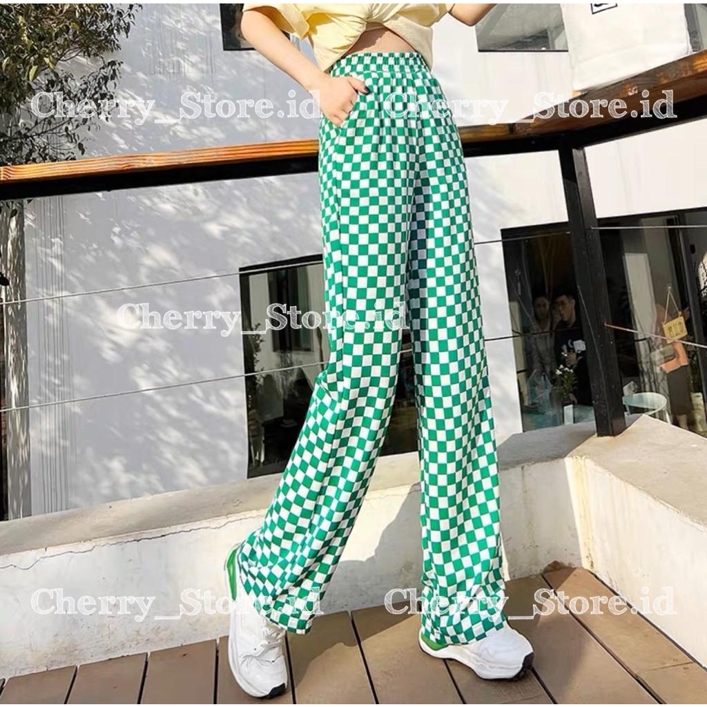 Cherry_008 TERBARU !!! celana plisket kotak korean style | pleated pant | celana panjang wanita