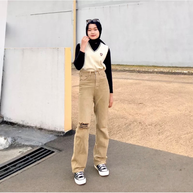 TheGirlHouse - KULOT HIGHWAIST LOOSE JEANS DESTROY VANIA