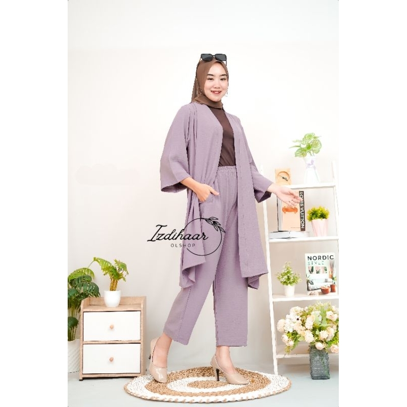 LAVINA  setelan cardigan/set long cardy/ setelan crinkle tangan 7/8