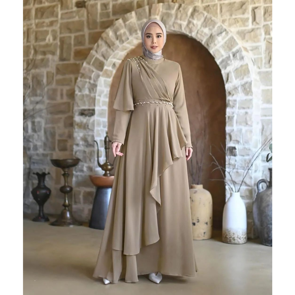 Gamis Dress Pesta Yuvika Maxy Terbaru Dress Maryam Fashion muslim Wanita Matt Ceruty Babydoll Aplikasi Mutiara Zipper Belakang