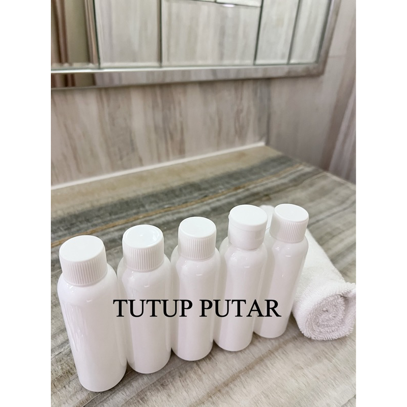 botol  TRAVEL SIZE PUTIH GOLD NEW 100ML PUMP TREATMENT . aesthetic bottle travelling BISA CUSTOM minimalist refill organizer tempat sabun cair pump mini estetik