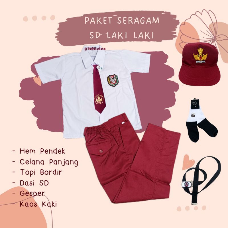 Setelan seragam SD merah putih murah// hem pendek SD// celana panjang muslim