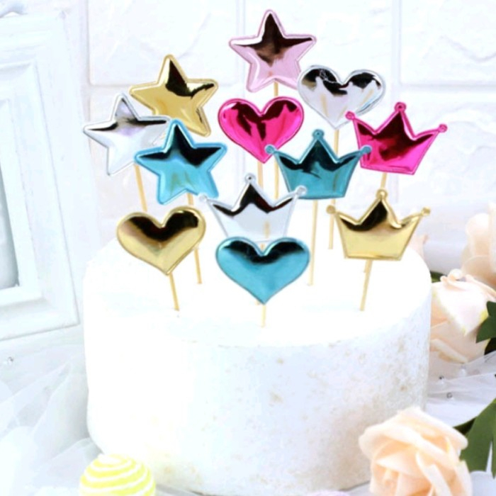 # HJ # TUSUKAN PAJANGAN KUE BENTUK LOVE , BINTANG DAN MAHKOTA / TUSUKAN TOPPER CAKE BIRTHDAY LOVE , BINTANG DAN MAHKOTA / TUSUKAN HIASAN KUE BIRTHDAY