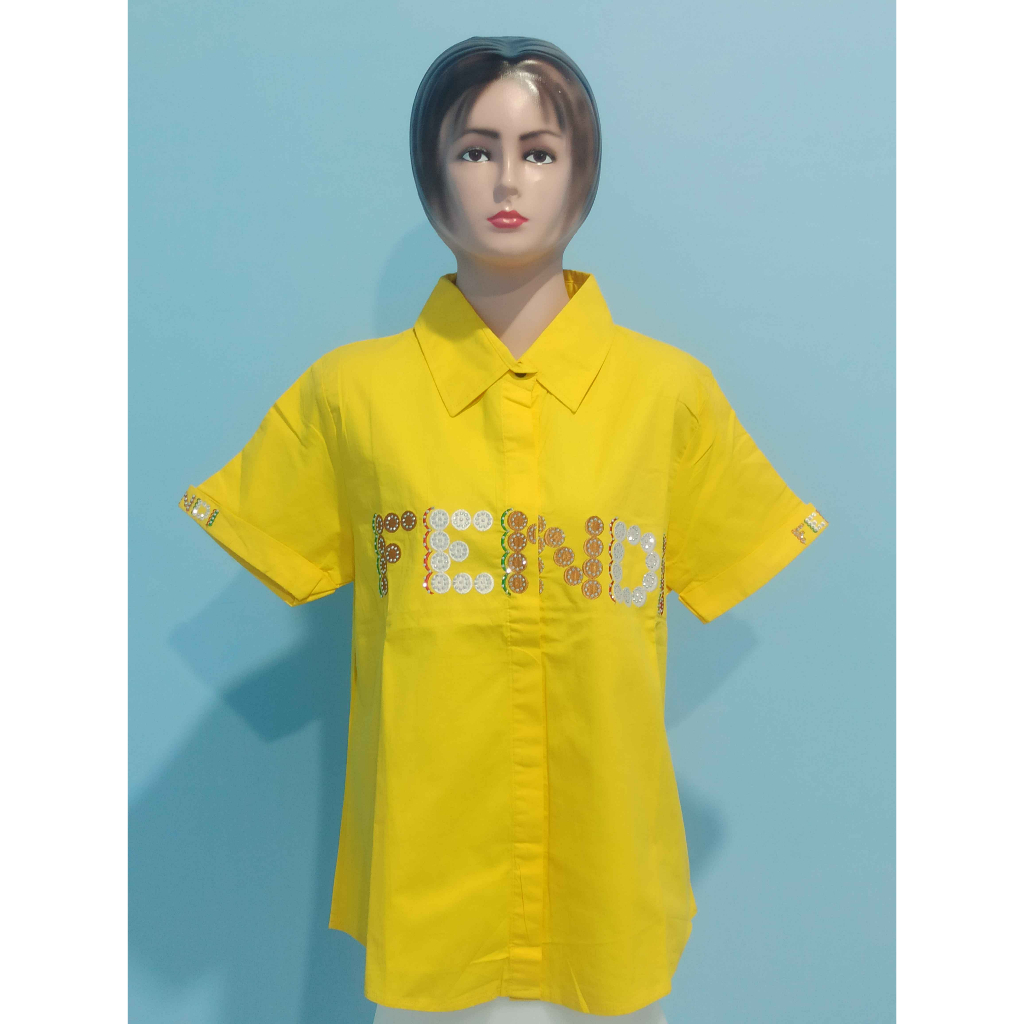 R3B1 Kemeja Katun Wanita Warna Kuning Size XL
