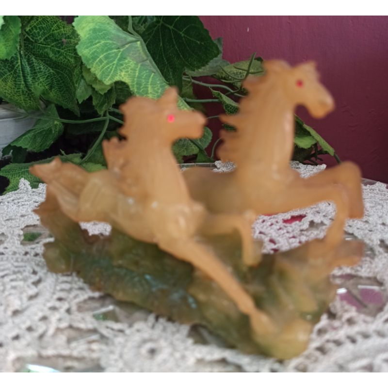 Patung Kuda Antik lawas Hijau Giok Resin tua P:13cm  Minus Ada gompal