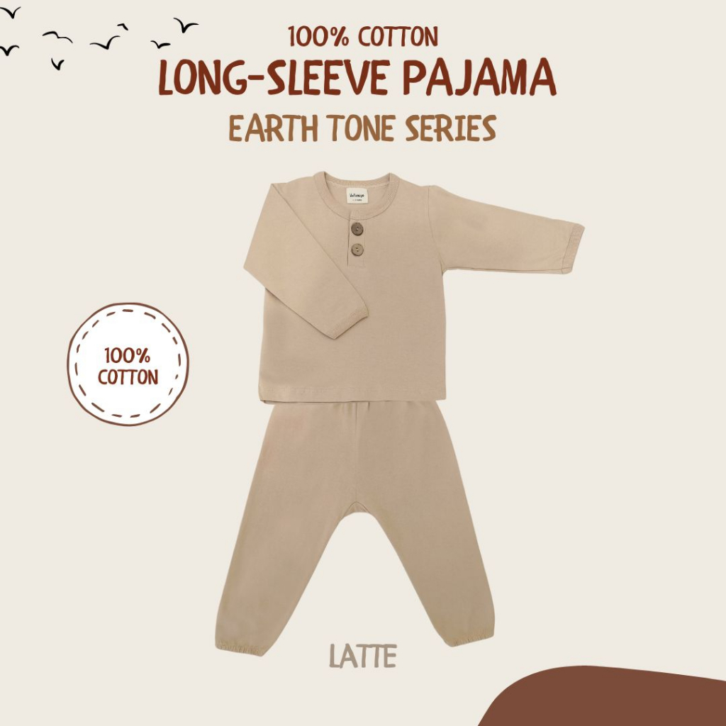 Hellomigu Long Sleeve Pajama Set/ Piyama Baju Tidur Setelan Bayi Perempuan Laki laki Anak Cewe Cowo Bayi Polos 0-6  6-12 Bulan