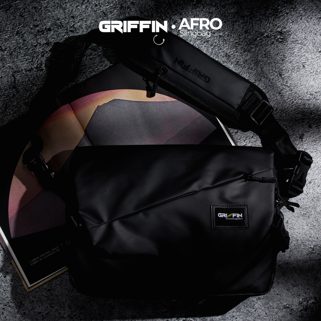 Tas Sling Bag Laptop Pria Waterproof Hitam Elegan Afro by Griffin