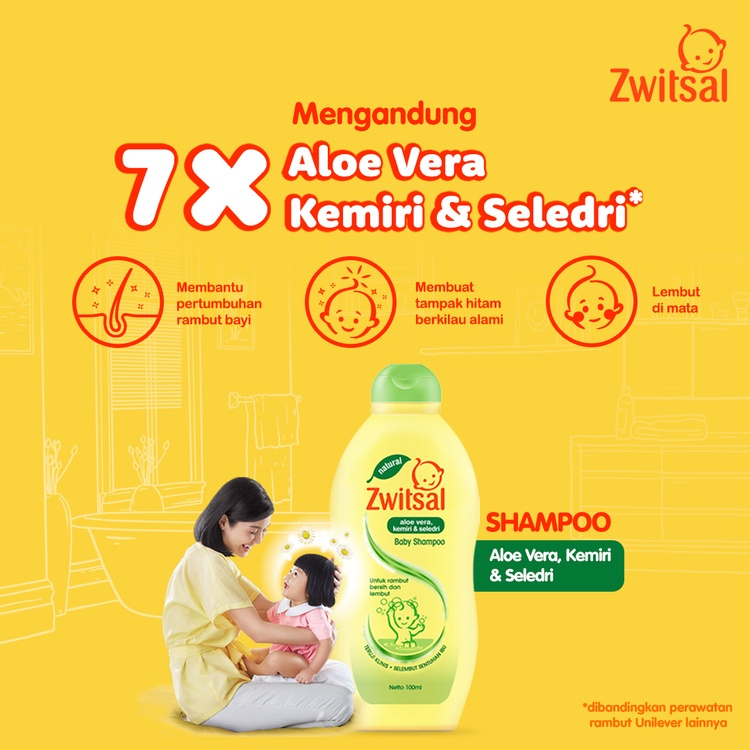 ZWITSAL Natural Baby Shampoo Aloe Vera, Kemiri and Seledri (Tersedia varian ukuran)