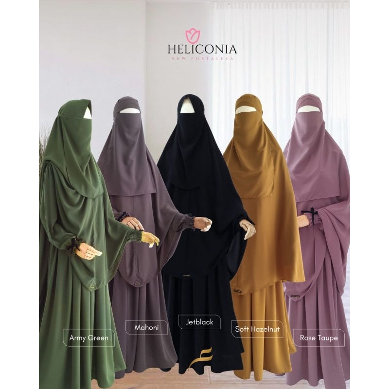 READY HELICONIA By AFIFATHIN Set Gamis New Fortaleza Jilbab Nonpet Cadar Bandana dan SoftPad Cadar t