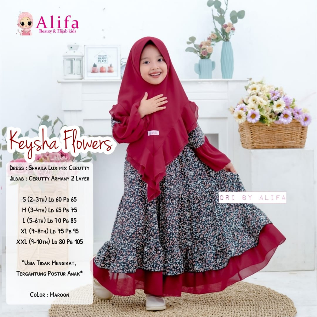 Keysha Flower Kids Gamis Anak Muslim Original By Alifa