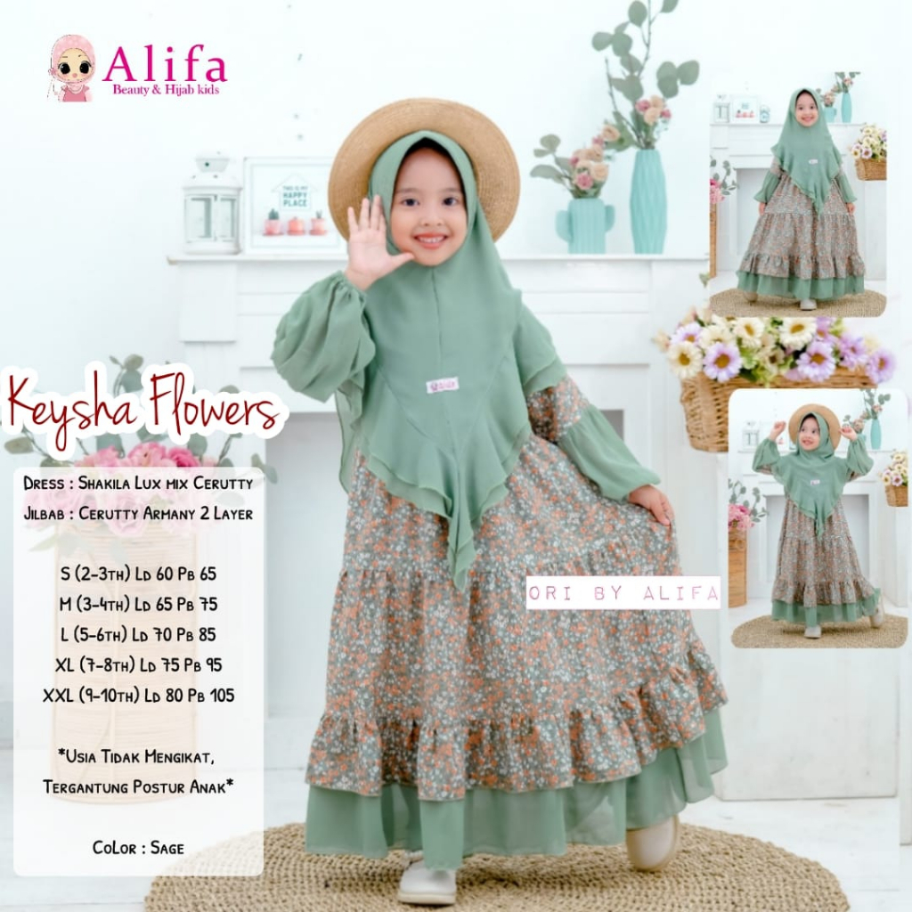 Keysha Flower Kids Gamis Anak Muslim Original By Alifa