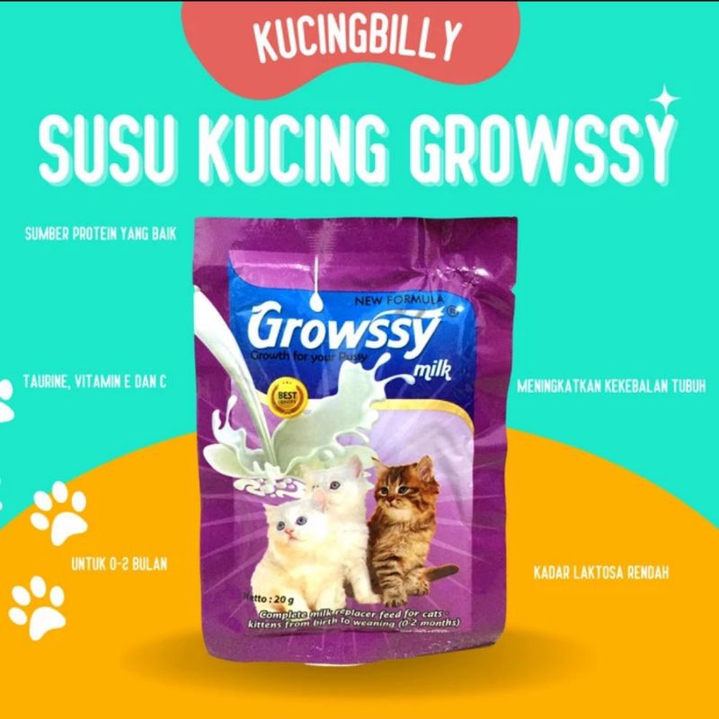 susu growssy / growwsy (1 box isi 11 sachet) 20 gr untuk anak kucing