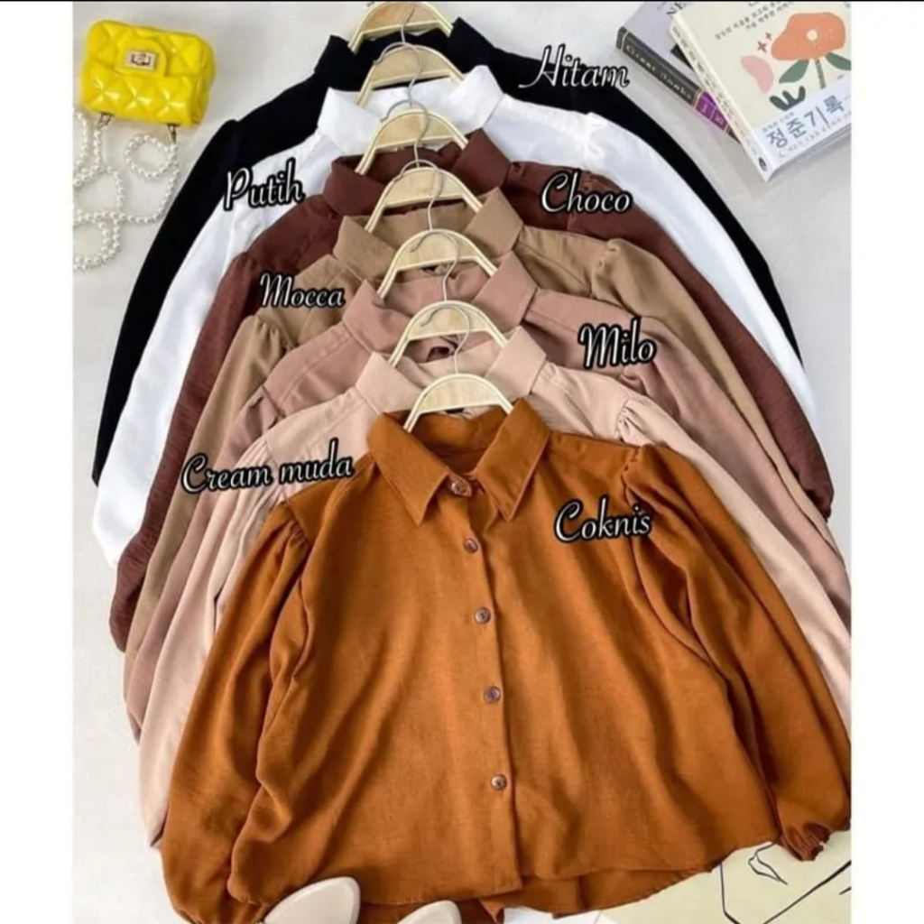 KEMEJA TRIYAN OVERSIZE CROP TOP LENGAN TANGAN BALON