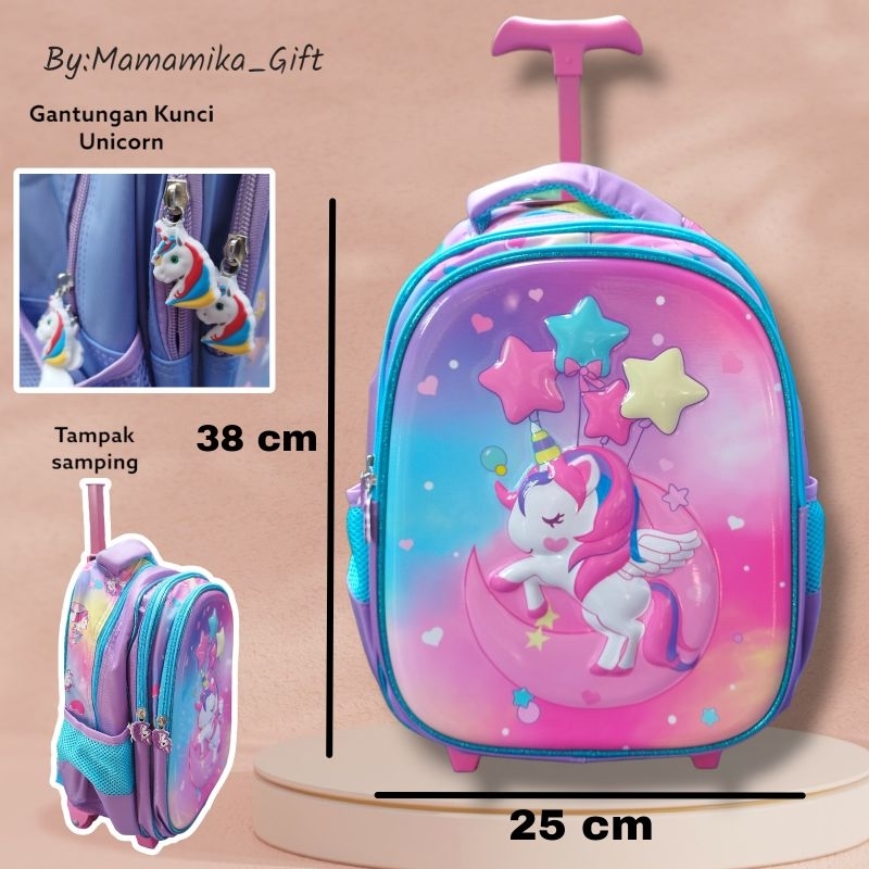 RANSEL TROLLEY ANAK PREMIUM MOTIF UNICORN / TAS TROLI SEKOLAH ANAK TK