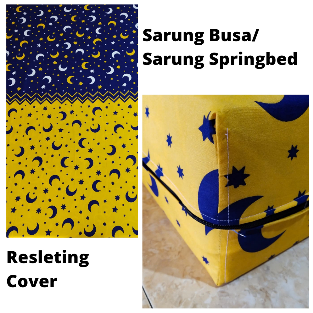 Sarung Busa / Springbed Resleting Cover Motif Bulan Bintang Kuning - Sprei Aesthetics