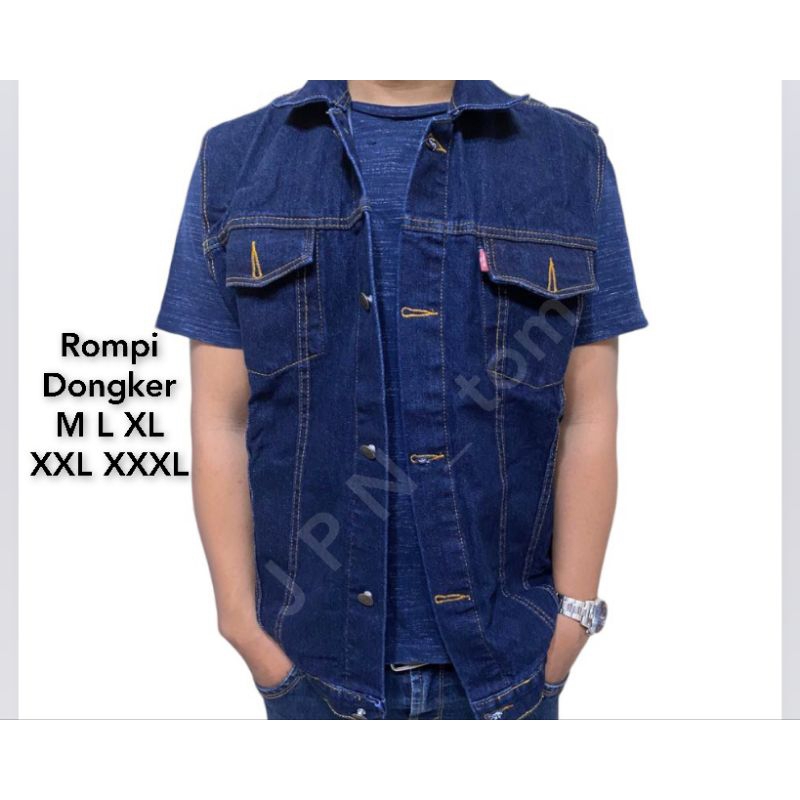 Rompi Jeans Pria Jumbo Vest Big Size Wanita Denim Jins Polos Ukuran XXL XXXL Bahan Tebal Warna Hitam Biru Muda Dongker Navy Biru Tua Kualitas Premium Jaket Motor Touring Sepeda S M L XL XXXXL 2XL 3XL 4XL