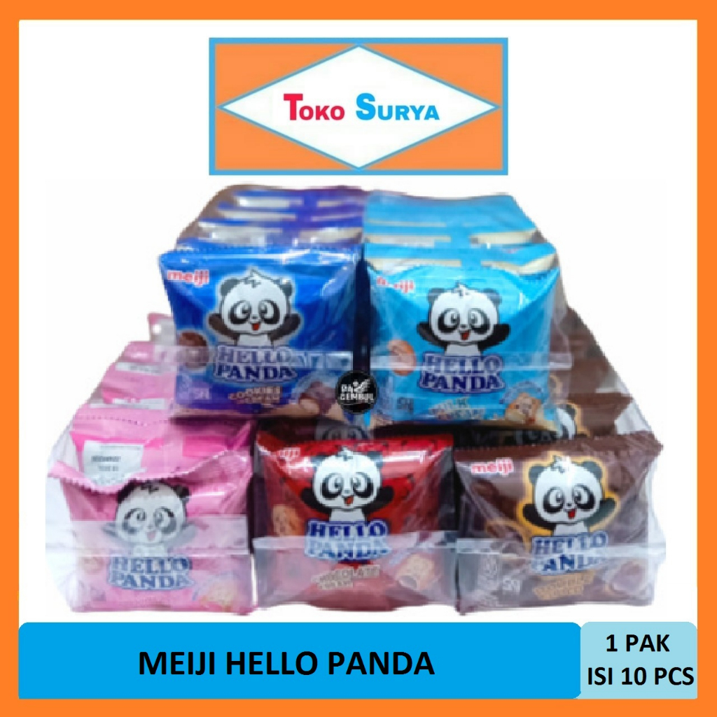 

Meiji Hello Panda Biskuit Isi Krim Cokelat/Stroberi/Vanilla/Double Choc/Cookies&Cream 10 x 8 Gr