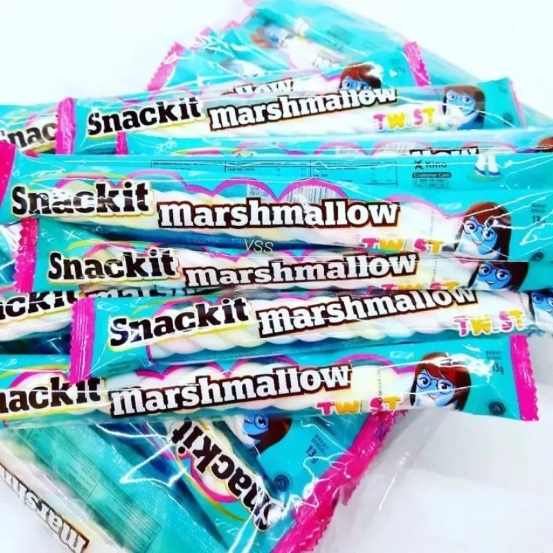 

Snackit Marsmallow Panjang Bentuk Tambang Twist 1 Pak isi 10 Pcs 13gr