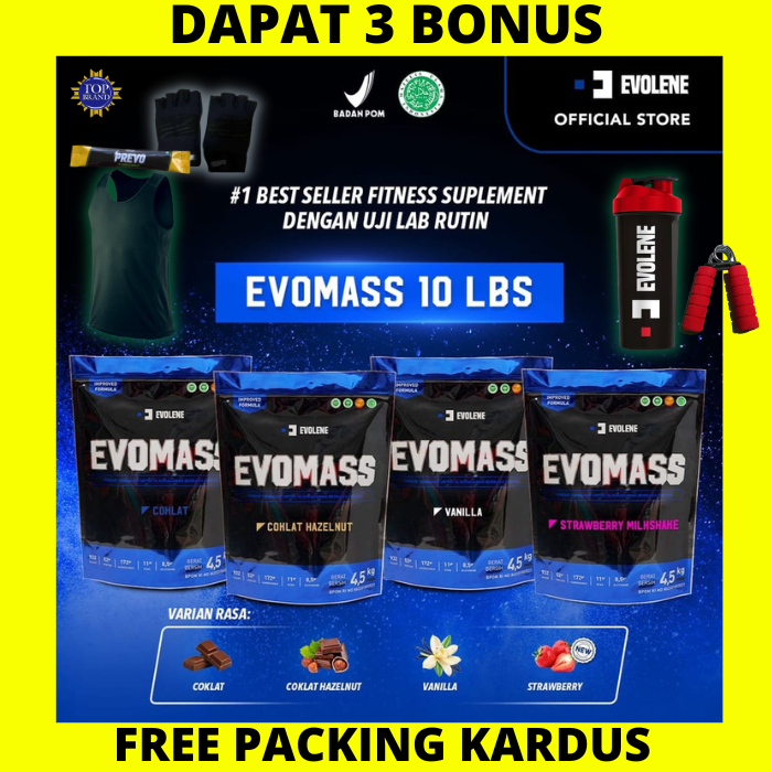 Evolene Evo Mass Gainer EvoMass 10 Lbs BPOM HALAL 10Lbs 10Lb LB 4.5 KG 4.5kg kilo gram 4,5 4,5kg ++ COKLAT / HAZELNUT EVOMAS MAS SURPLUS KALORI GYM MUSCLE FITNESS PRO BSN NUTRITION ULTIMATE M1 FIRST EVOLEN EVOLIN EVOLINE VANILA VANILLA ICE CREAM