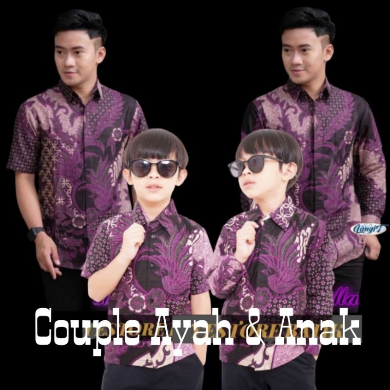 Batik Couple Ayah Dan Anak Laki-laki // Kemeja Batik Pria Dewasa Dan Anak Cowok Motif Mahesa Ungu Taro