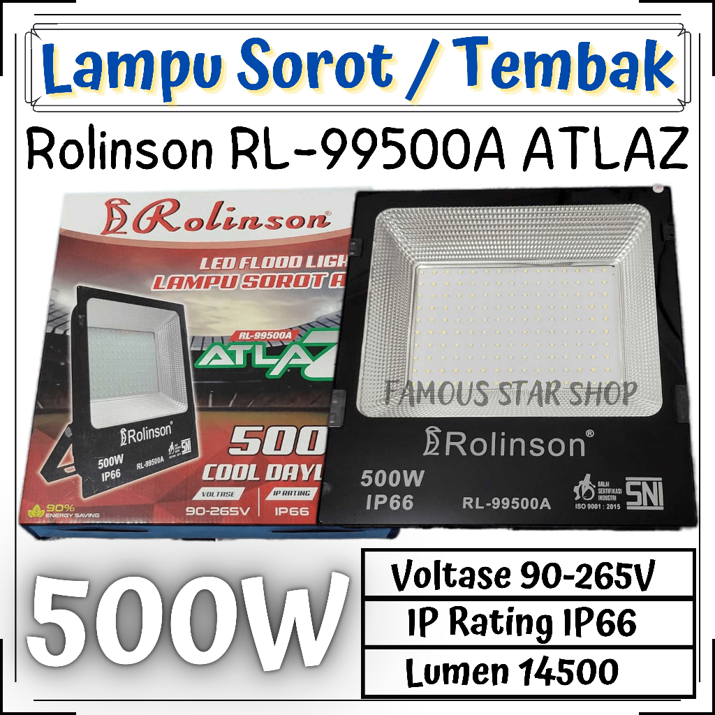 Lampu Sorot Listrik AC 500 Watt AC Rolinson ATLAZ RL-99500A Lampu Tembak 500W Listrik Sorot Led Cool