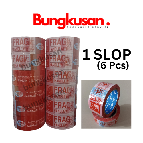 

LAKBAN FRAGILE PREMIUM COCO TAPE MERAH/PUTIH 2 In 1 PER SLOP SAFETY PACKAGING PRODUK