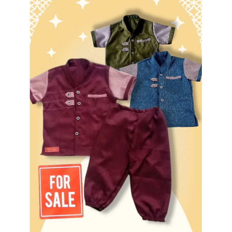 BAJU SETELAN KOKO BAYI LAKI LAKI 0-6 BULAN 6-12 BULAN BAJU MUSLIM ANAK COWOK SETELAN KOKO