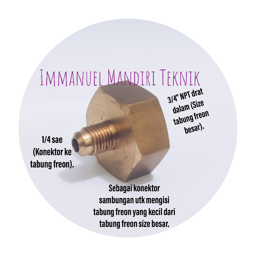 Adaptor freon tabung besar 3/4 NPT x 1/4 sae / Konektor freon besar