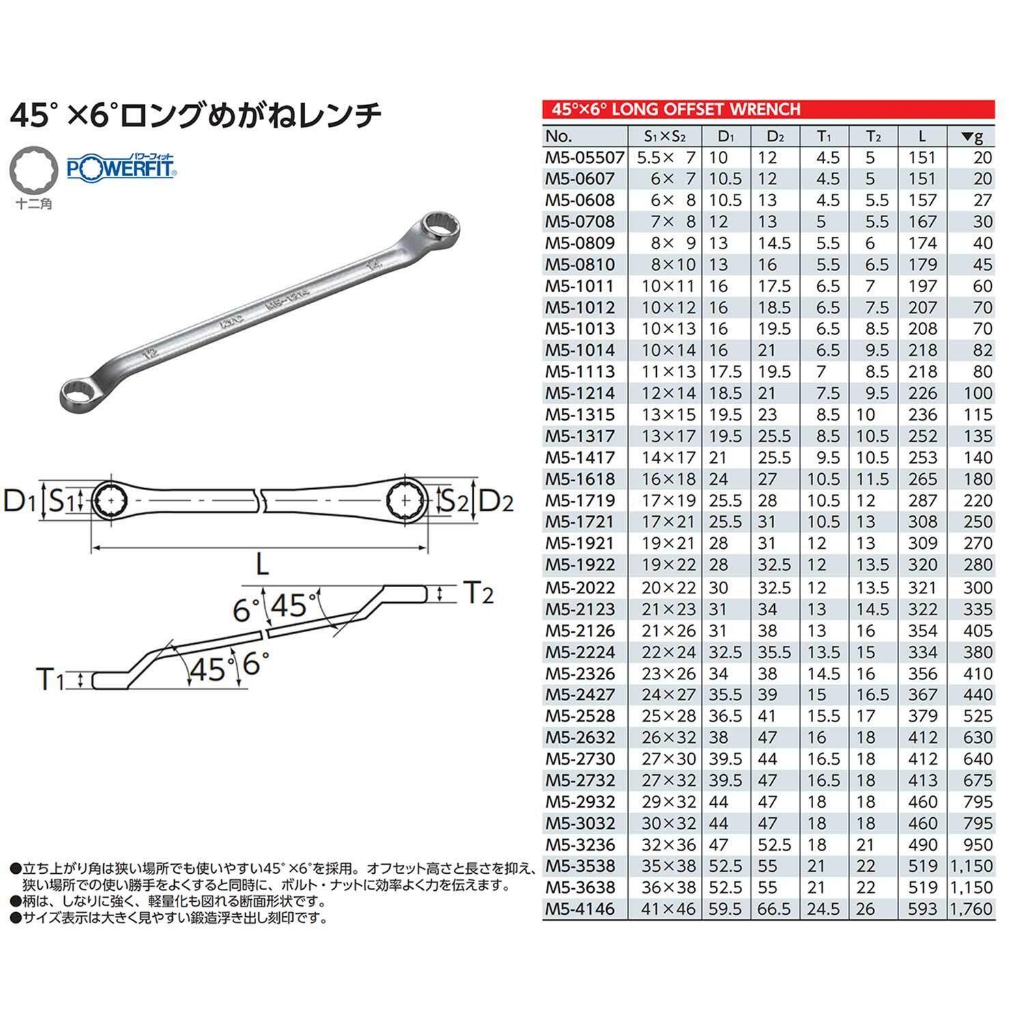 Kunci Ring Ring 17x21mm KTC M5-1721 Long Offset Wrench 17 x 21mm