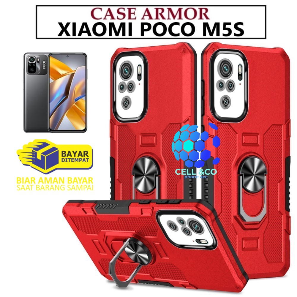 Case Armor XIAOMI POCO M5s Iring Cincin Magnetic Kesing Hp Protect kamera Premium Hard Case Standing Robot Pelindung Kamera