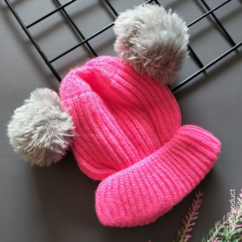 topi kupluk bayi pompom polos