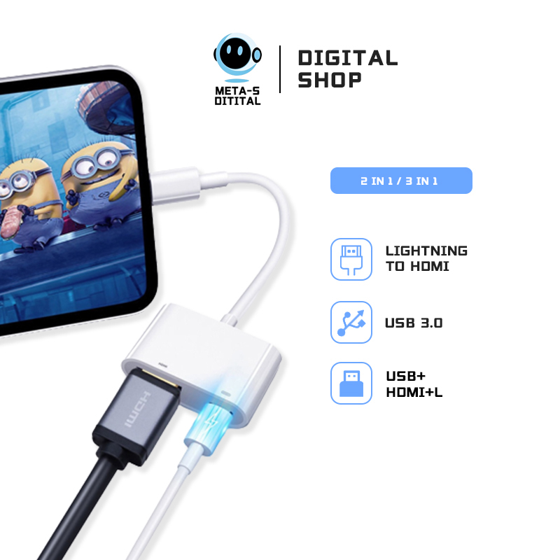 Lighting to HDMI Adapter HUB Digital Converter Phone to TV Projector/Monitor Dongle/Connector with Charging Port Support Pad VGA HDMI Displayport Converter 1080p/2K/4K Video Sync Screen Compatible with Phone 14/13/12/11 Pro