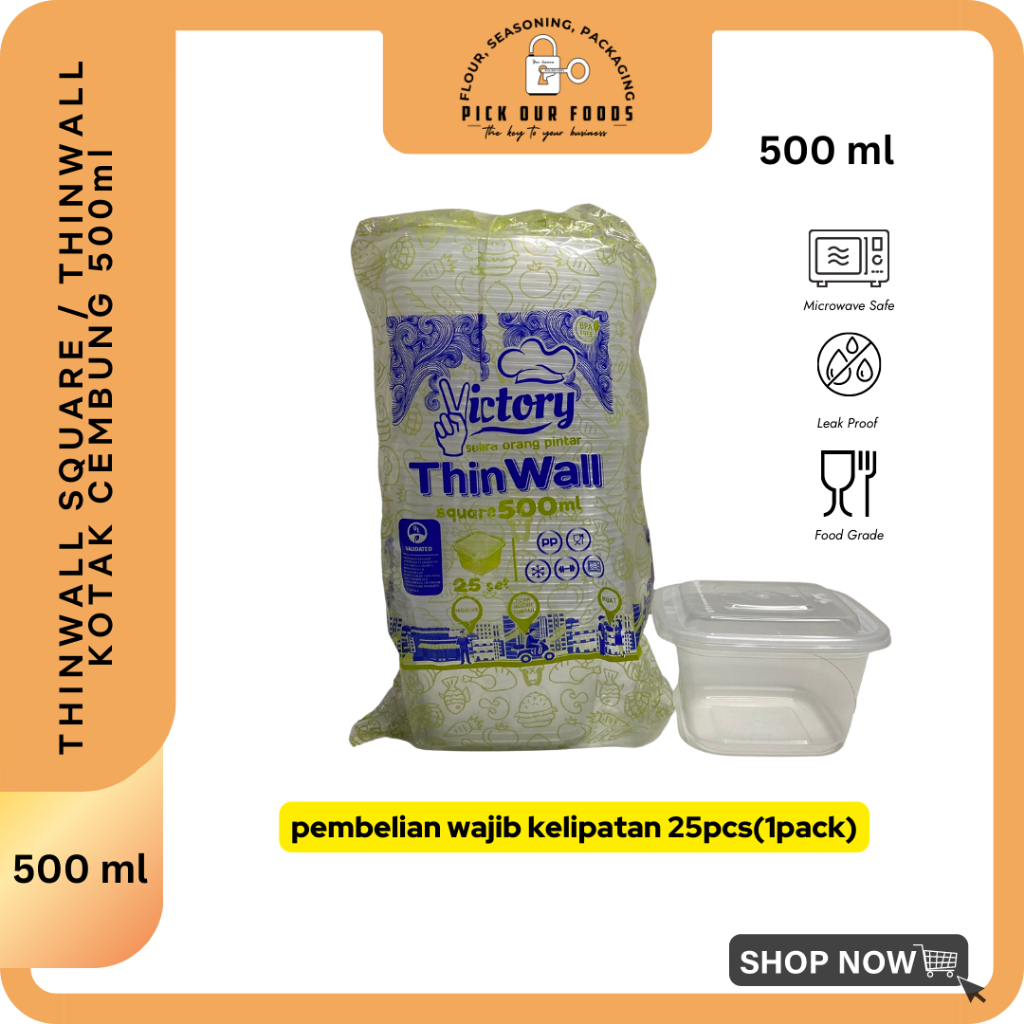 THINWALL SQ 350ML / 500 ML / 750 ML | THINWALL KOTAK 350 ML CEMBUNG / Thinwall Square 350 ML / Thinwall Salah Buah