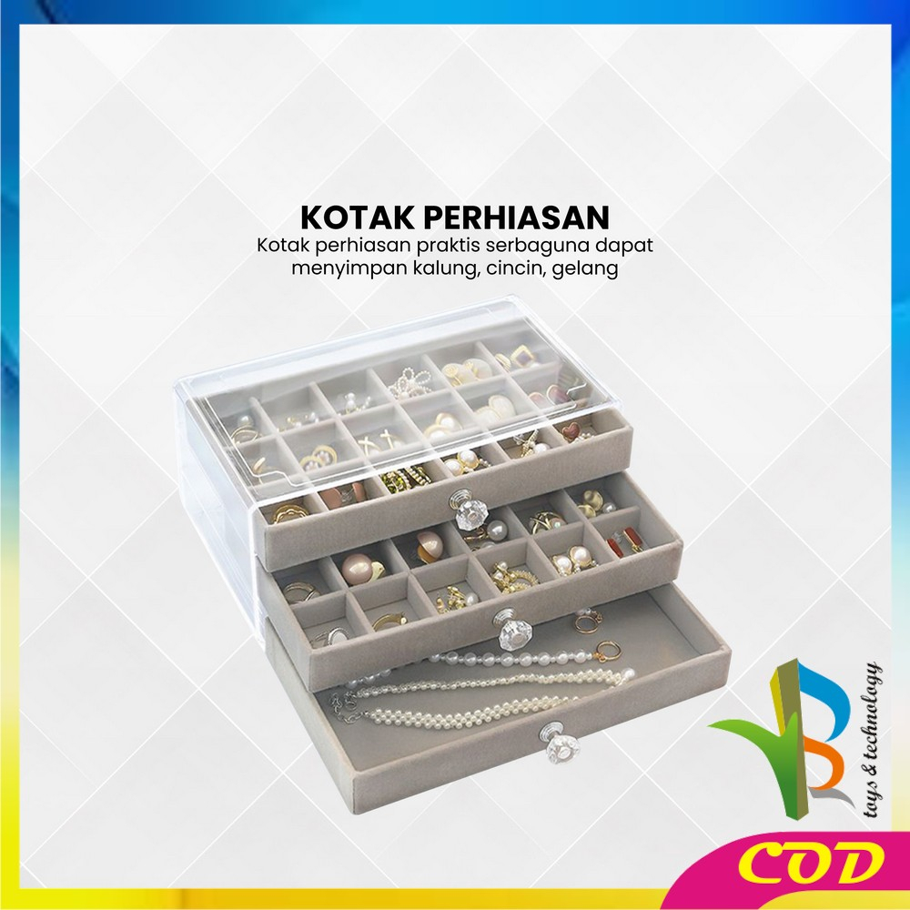 RB-K148 Kotak Perhiasan Wanita 3 Laci Jewelry Box dengan Sekat Serbaguna / Tempat Penyimpanan Cincin Kalung Anting Multifungsi / Rak Perhiasan 3 Tingkat Import