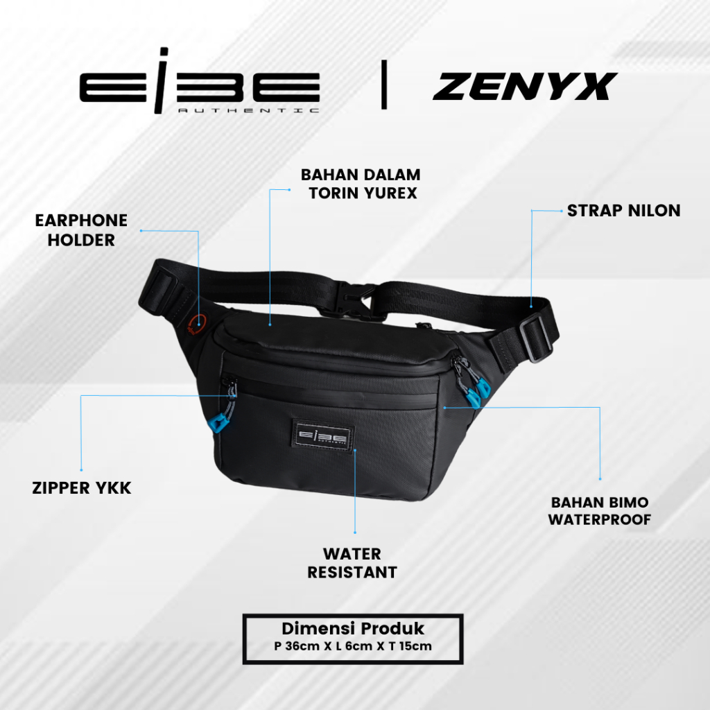 Waistbag waterproof tas pinggang pria tas selempang tas weistbag Anti air eibe [ ZENYX ]