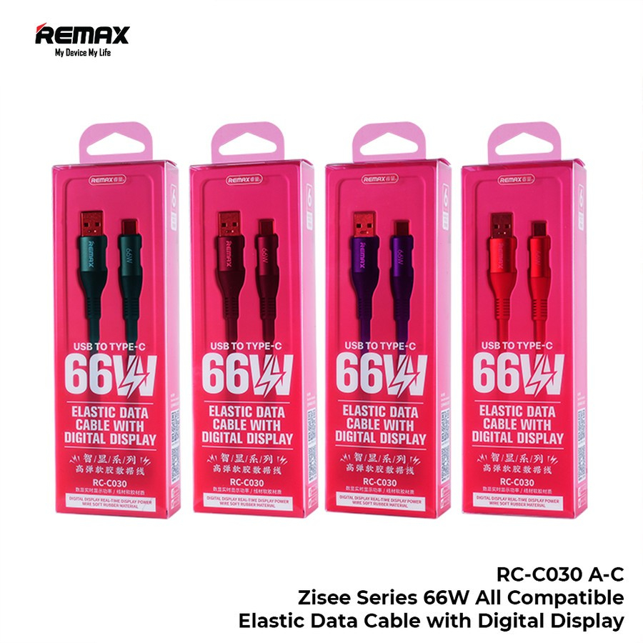 Remax Zisee Data Cable USB A To Type-C 66W Digital Display RC-C030