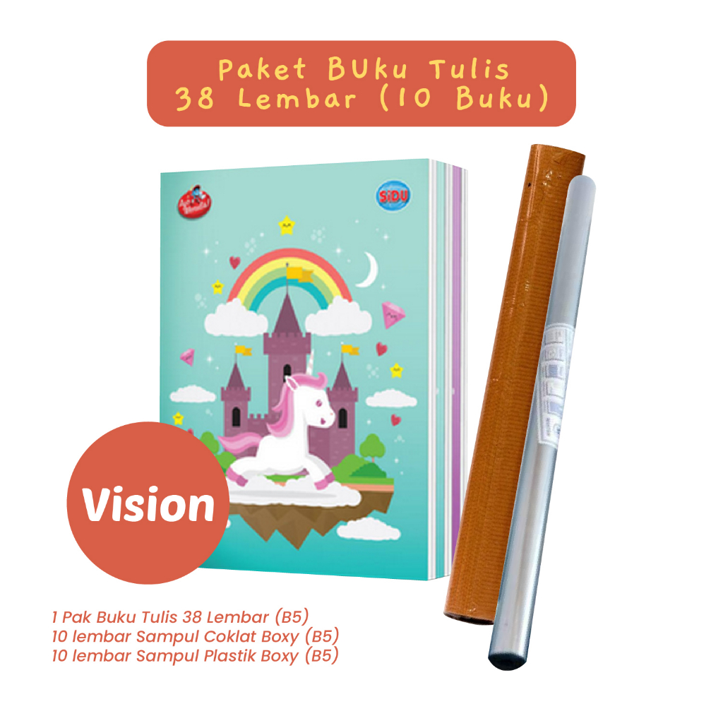 

H7Y Paket 10 Buku Tulis 38 Lembar Sinar Dunia Vision Set Sampul Plastik Coklat Back To School