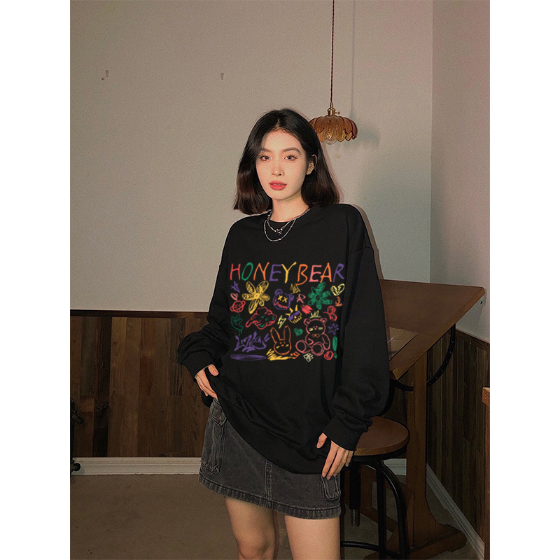 Sweater Lengan Panjang Retro Letter Graffiti Korean Style/Sweater Crop/Baju Wanita/Switer Wanita/Switer