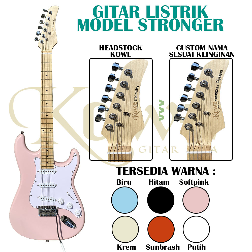 Gitar elektrik STRONGER Merk Kowe Original FREE AMPLI dan FREE Custom Nama