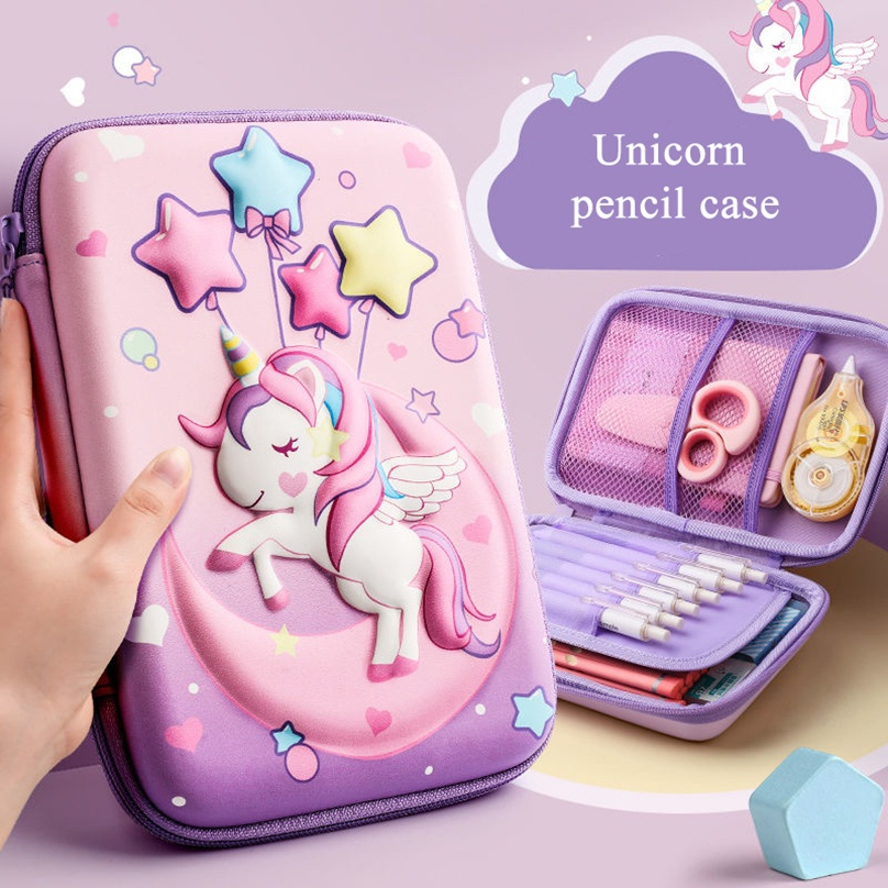 Tempat Pensil Unicorn Kotak Pensil Cewek Sekolah Alat Tulis Timbul Pin