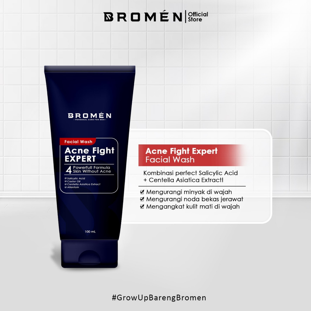 BROMEN Paket ACNE FIGHT (Acne Facial Wash + Serum Acne Fight Expert) Paket Wajah Berjerawat Skincare Cowok Bromen Paket Acne Basic Men