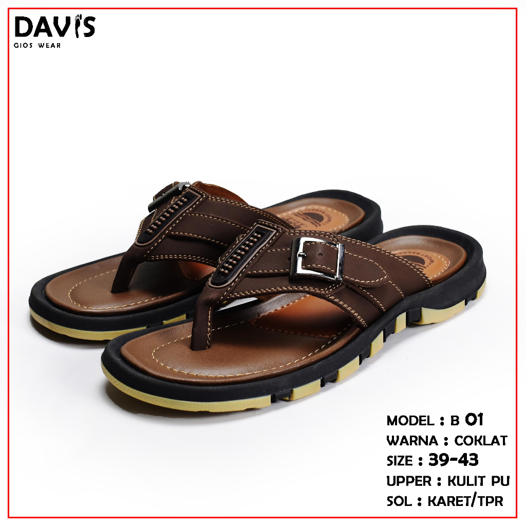 sandal kulit pria japit kasual davis sol  TPR anti slip original lokal jepit made in indonesia keren terbaru