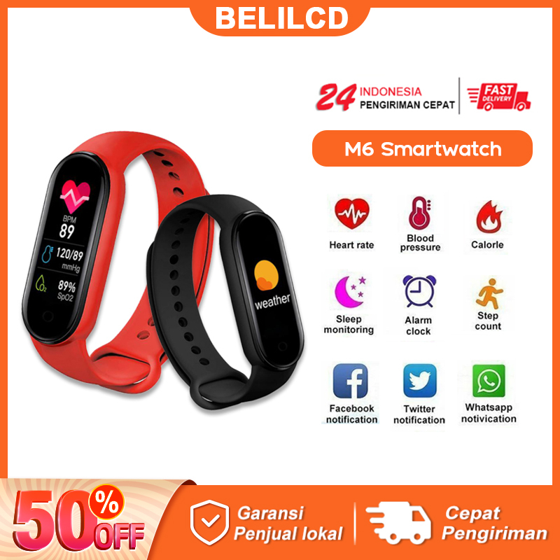 M6 Smartwatch Bluetooth Smartband Fitness Tracker Colour Display HeartRate Waterproof Jam Tangan Pria Wanita Digital