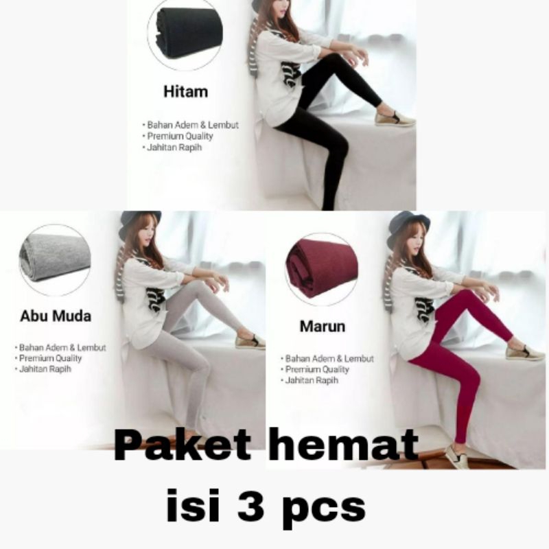 PAKET HEMAT ISI 3 PCS Celana Legging Bahan Kaos Rayon Legging Panjang Kaos Rayon