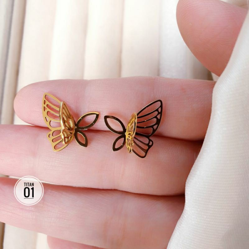 Anting Tusuk Dewasa Butterfly Titanium Fashion Cantik Dan Simple N09062301