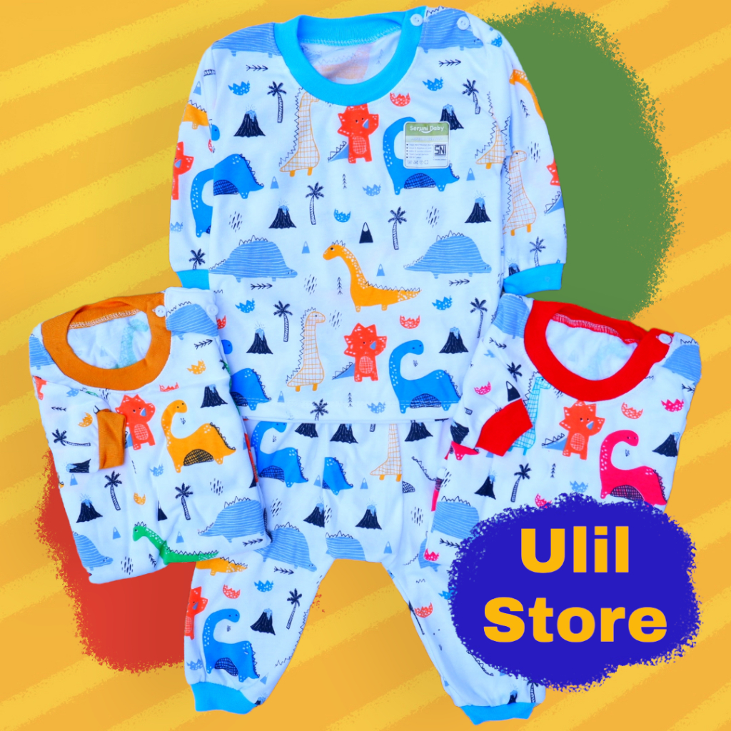 SET SETELAN BAJU BAYI SNI CELANA PANJANG PAMPERS 3-18 BULAN SERUNI BABY DINO